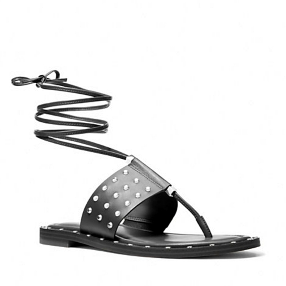Michael Michael Kors Womens JAGGER Flat Lace Up Sandals Black Size 7.5